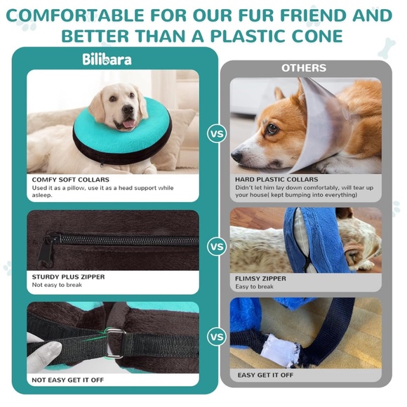 Bilibara Inflatable Dog Collar Size Large Teal Color Recovery Surgery Cone New - Picture 4 of 6
